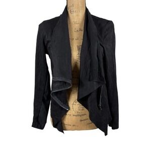 Vigoss Black Faux Suede Moto Jacket Waterfall Drape Asymmetrical Zip Size Small